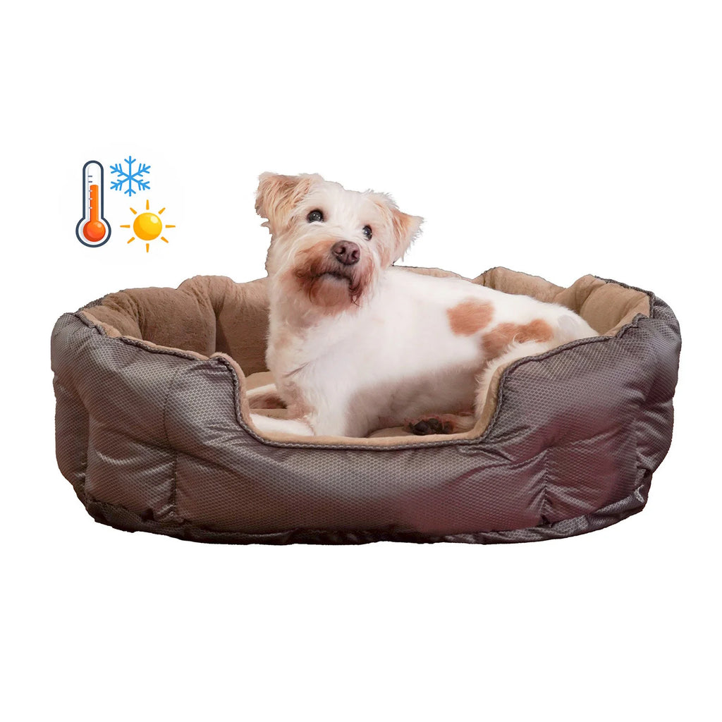 Orthopädisches Hundebett Santorini - isolierendes Wendebett mit Memory Foam, druckentlastend & beidseitig nutzbar für Sommer & Winter (braun)